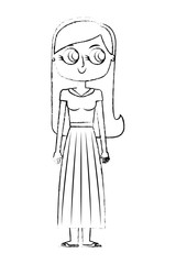 cartoon beauty mother standing character vector illustration green image sketch image