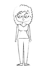 cartoon beauty mother standing character vector illustration green image sketch image