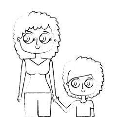 happy mother and her son cartoon vector illustration green image sketch image