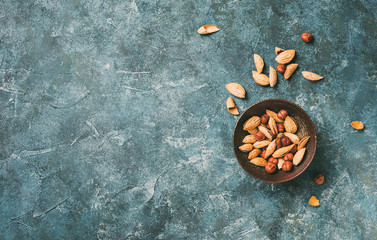 Fresh organic nuts, almonds and hazelnut.