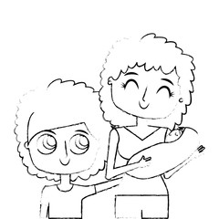 cute mother holding her baby and son child vector illustration green image sketch image