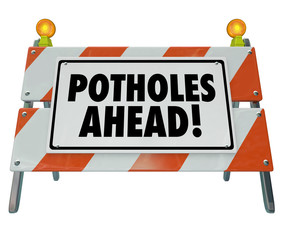 Potholes Ahead Danger Warning Sign Damaged Road 3d Illustration