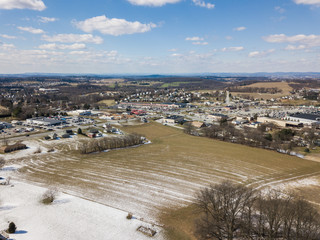 Aerial of Rural Farmland and Suburbs in Red Lion, Pennsylvania