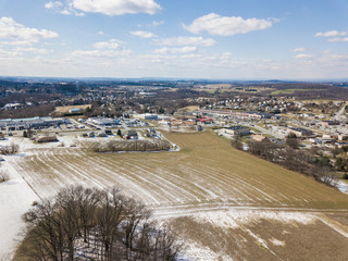 Aerial of Rural Farmland and Suburbs in Red Lion, Pennsylvania