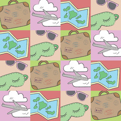 Mix airplane travel in box. Playful, cute, and flexible doodle set collection for brand who has fun style. The art vector graphic can be repeated.