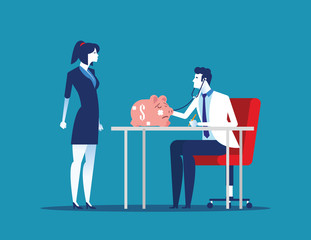 Financial Health. Business person and health check piggy bank. Concept business vector illustration.