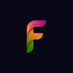 Abstract colorful  letter F  logo icon.  for corporate identity design isolated on dark background