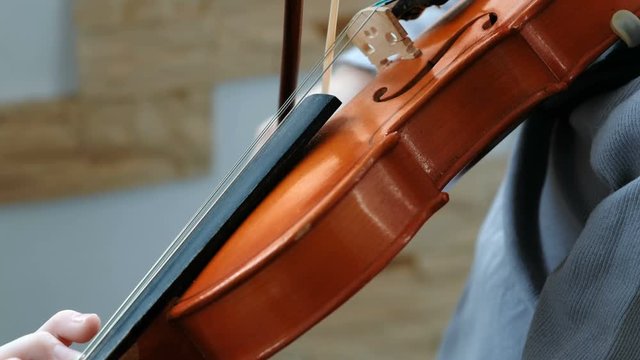 Closeup playing the violin. Seven years old boy playing the violi