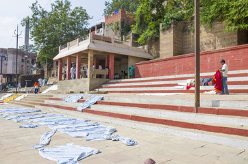 Washing of linen on the Ganges River in India
