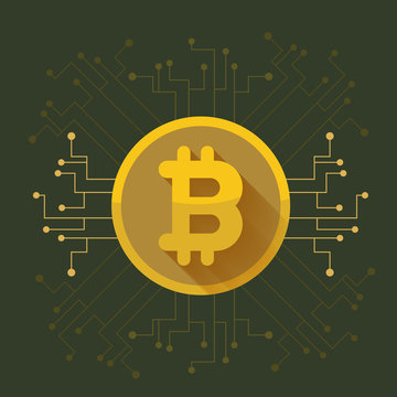 Bitcoin digital currency coin golden icon. vector illustration