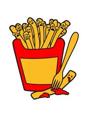 comic cartoon lustig tot mord angst panik freund gabel pommes frites fast food lecker essen hunger snack