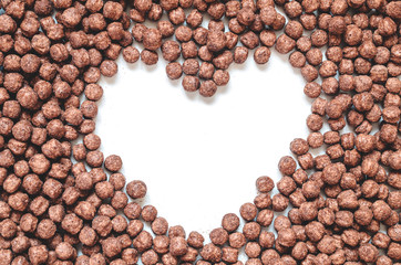 background of the Breakfast cereals with the heart for text, top view