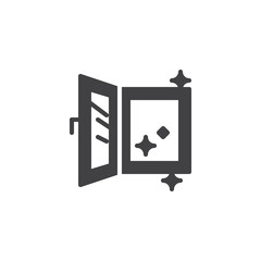 Open clean window vector icon. filled flat sign for mobile concept and web design. Window cleaning simple solid icon. Symbol, logo illustration. Pixel perfect vector graphics