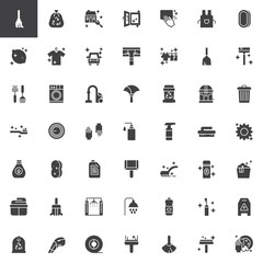 Cleaning and housekeeping vector icons set, modern solid symbol collection, filled style pictogram pack. Signs, logo illustration. Set includes icons as cleaning service, washing machine, laundry