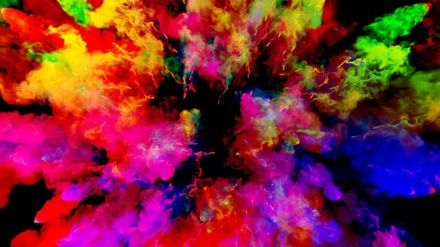 Firework Of Paint, Explosion Of Colorful Powder Isolated On Black Background. 3d Animation As A Colorful Abstract Background. Rainbow Colors 26