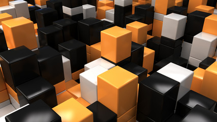 Wall of white, black and orange cubes