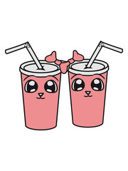 2 freundinnen team paar gesicht comic cartoon süß niedlich mädchen hübsch getränk trinken limonade cola süß durst fast food lecker essen hunger snack