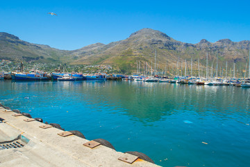 Hout bay view with boat in the sea, Cape Town, South Africa