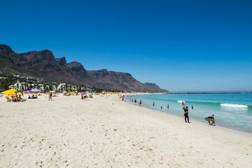 Fototapeta na wymiar Camp Bay Beach View in Blue Sky Day, Cape Town, South Africa