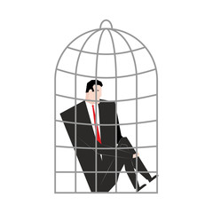 Businessman in Cage. Boss is trapped. Vector illustration.