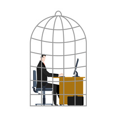 Office Cage. businessman is trapped. Vector illustration.