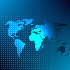 Global map blue abstract background. Flat vector cartoon illustration.