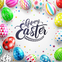 Fototapeta na wymiar Happy Easter Day with Colorful Painted Easter Eggs.Vector illustration EPS10