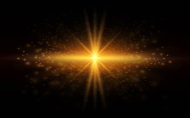 Naklejka premium Golden Glow light effect. Star burst with sparkles. Vector illustration
