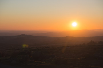 A view of the sunset over Dartmoor, UK