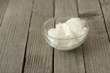 dairy products, rustic wooden table background
