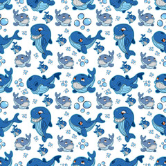 Naklejka premium seamless illustration of fish whale pattern white background