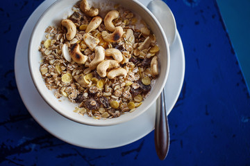 muesli and nuts in yogurt