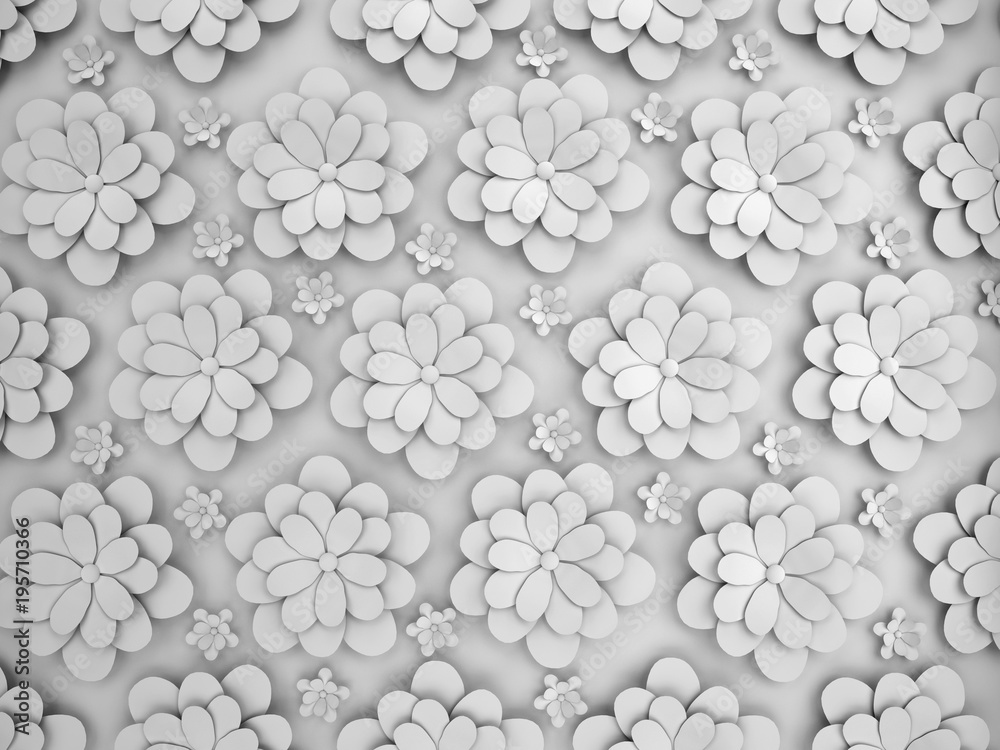 Aufkleber Abstract background of paper flowers. Monochrome 3D pattern.