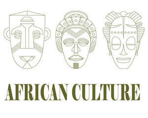 Set of three traditional African masks on a white background.