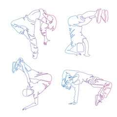 Obraz premium Hip-hop dancer, continuous line drawing, set of icons people