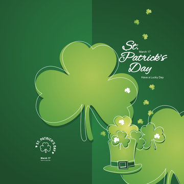 Saint Patricks Day clover hat white line art green two fold greeting card