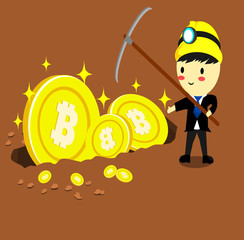 businessman standing with big coin,Cartoon style,Cryptocurrency concept