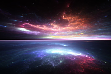 Fractal horizon, abstract render of alien sea and sky © Jaswe