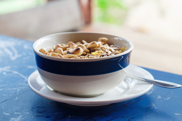 muesli and nuts in yogurt