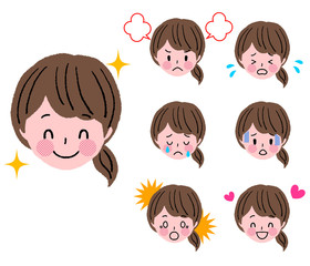 若い女性　顔　表情　セット