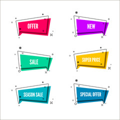 Abstract store offer banners.  Colorful bubble with promotion text. Set of geometric promo template. Vector illustration isolated on white background