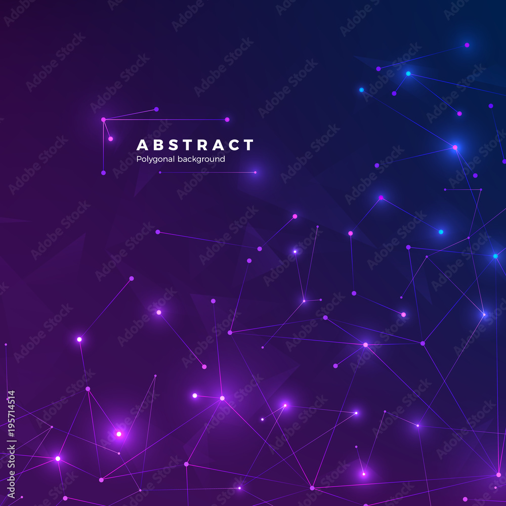 Poster technological abstract background. particles, dots and connected by lines. low polygonal texture. ve