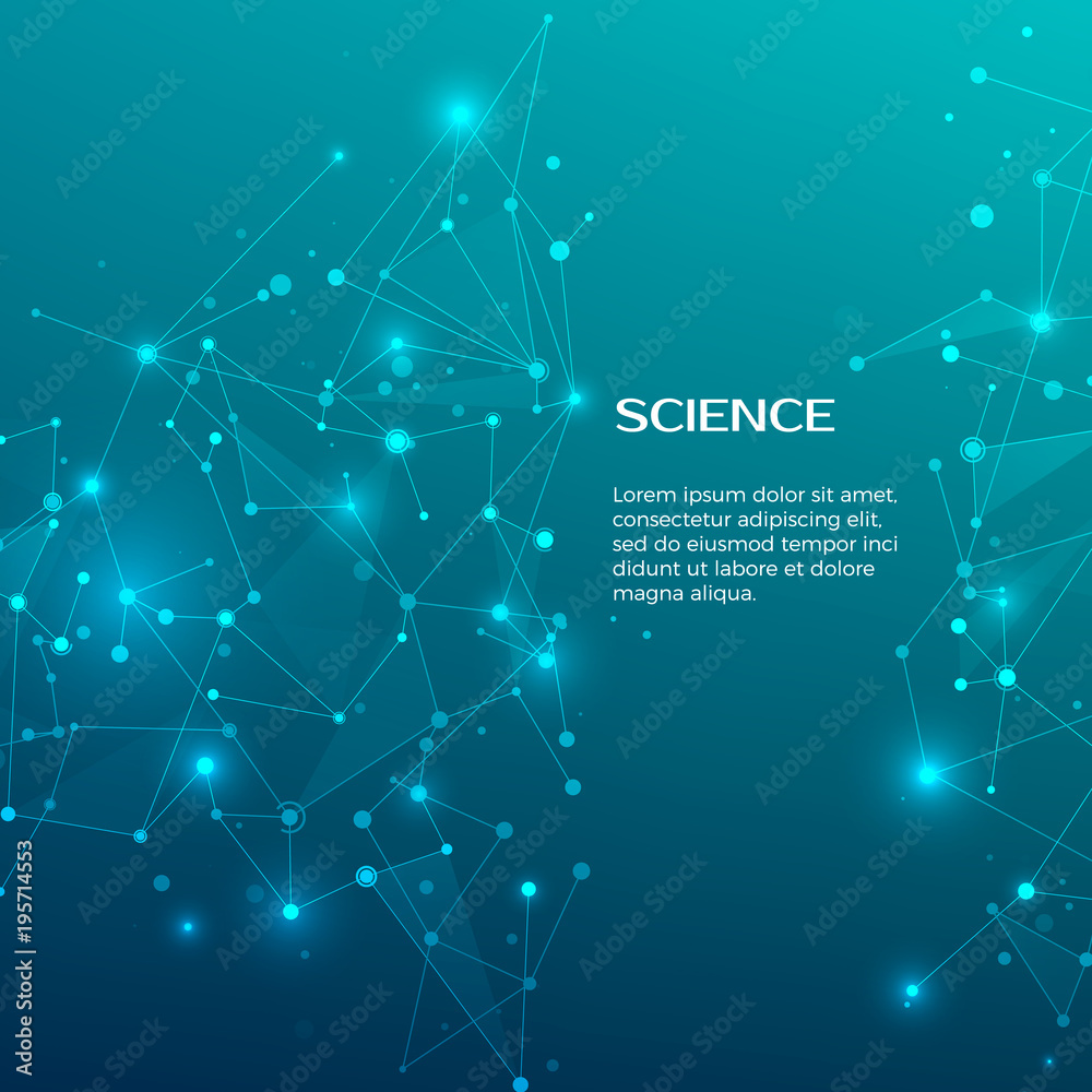 Poster technology and science background. abstract web and nodes. medical background. plexus atom structure