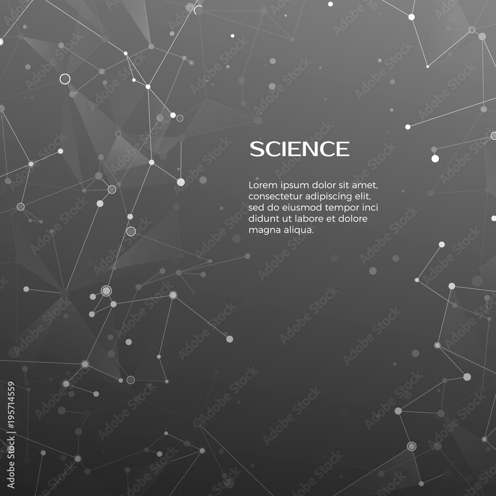 Poster technology and science background. polygonal background. abstract web and nodes. plexus atom structu