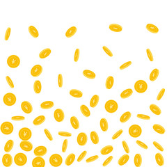 Chinese yuan coins falling. Scattered sparse CNY coins on white background. Flawless bottom gradient vector illustration. Jackpot or success concept.
