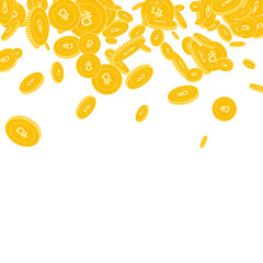 Russian ruble coins falling. Scattered floating RUB coins on white background. Surprising scatter top gradient vector illustration. Jackpot or success concept.