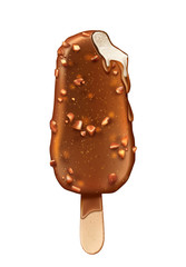 Vector 3d chocolate popsicle stick ice cream nut