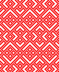 Seamless ethnic Russian Slavic ornament embroidered cross-stitch.Scheme of squares.