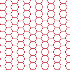 Hexagon grid vector pattern background in red and white colors palette