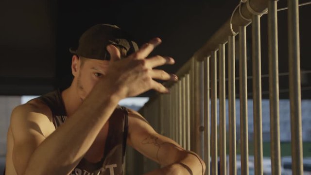 Close up view of a b-boy performing